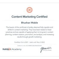 HubSpot Academy Certificate - SEO, Digital Marketing, Content, Email, Inbound & Social Media